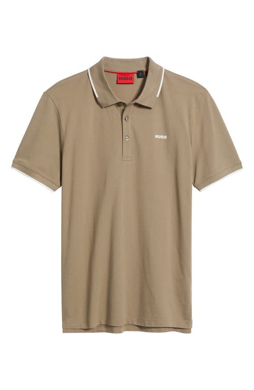 Shop Hugo Boss Hugo Dino Tipped Polo In Medium Brown