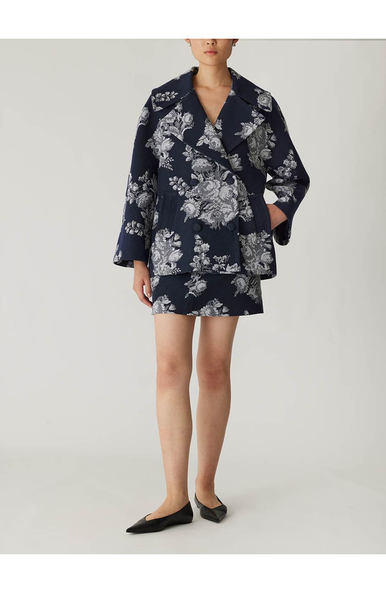 Rebecca Taylor Venice Toile Jacquard Oversized Peacoat, Main, color, Indigo Combo