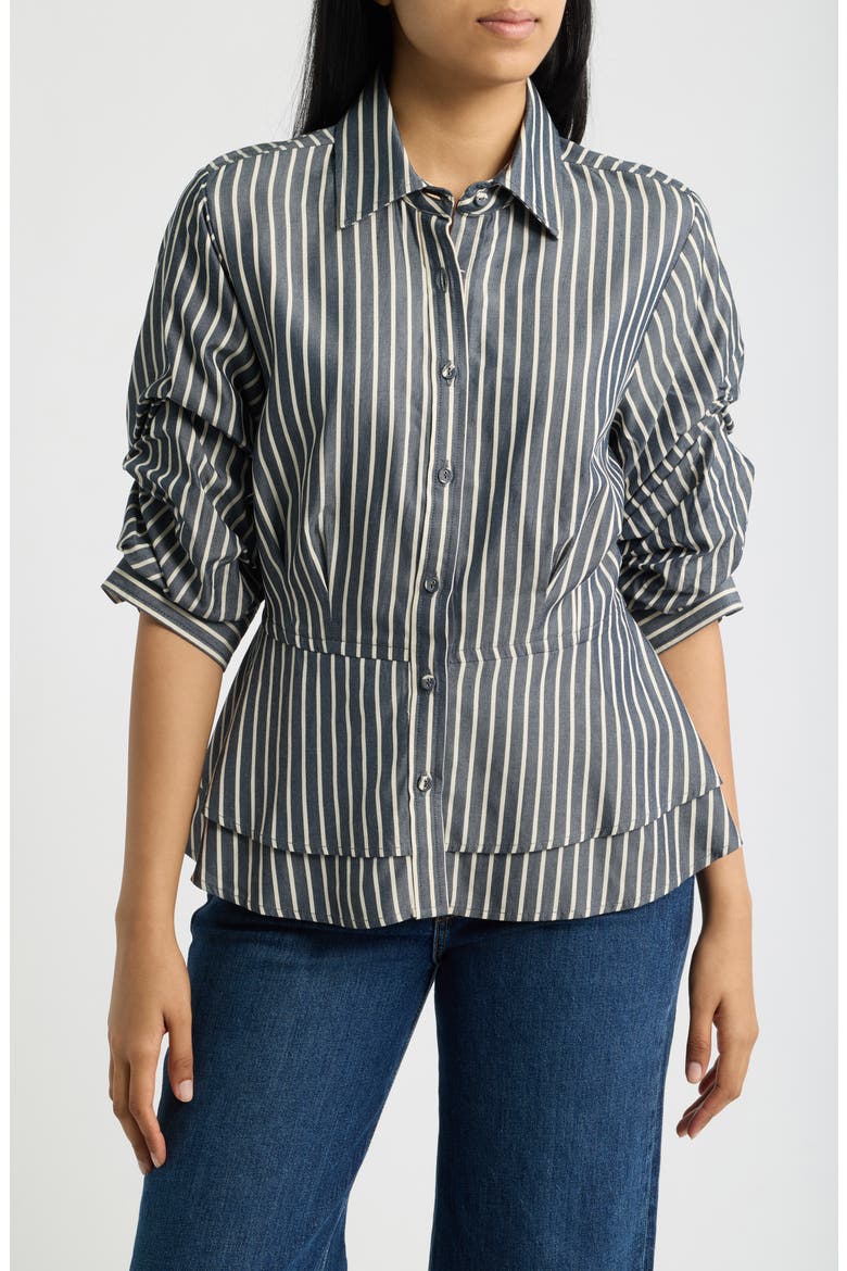 Stripe Double Peplum Top, Main, color, NAVY/ ECRU