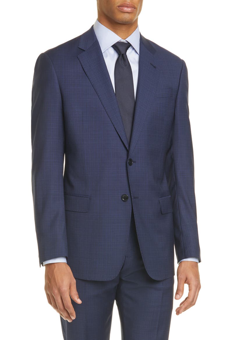 Trim Fit Check Wool Suit, Alternate, color, BLUE