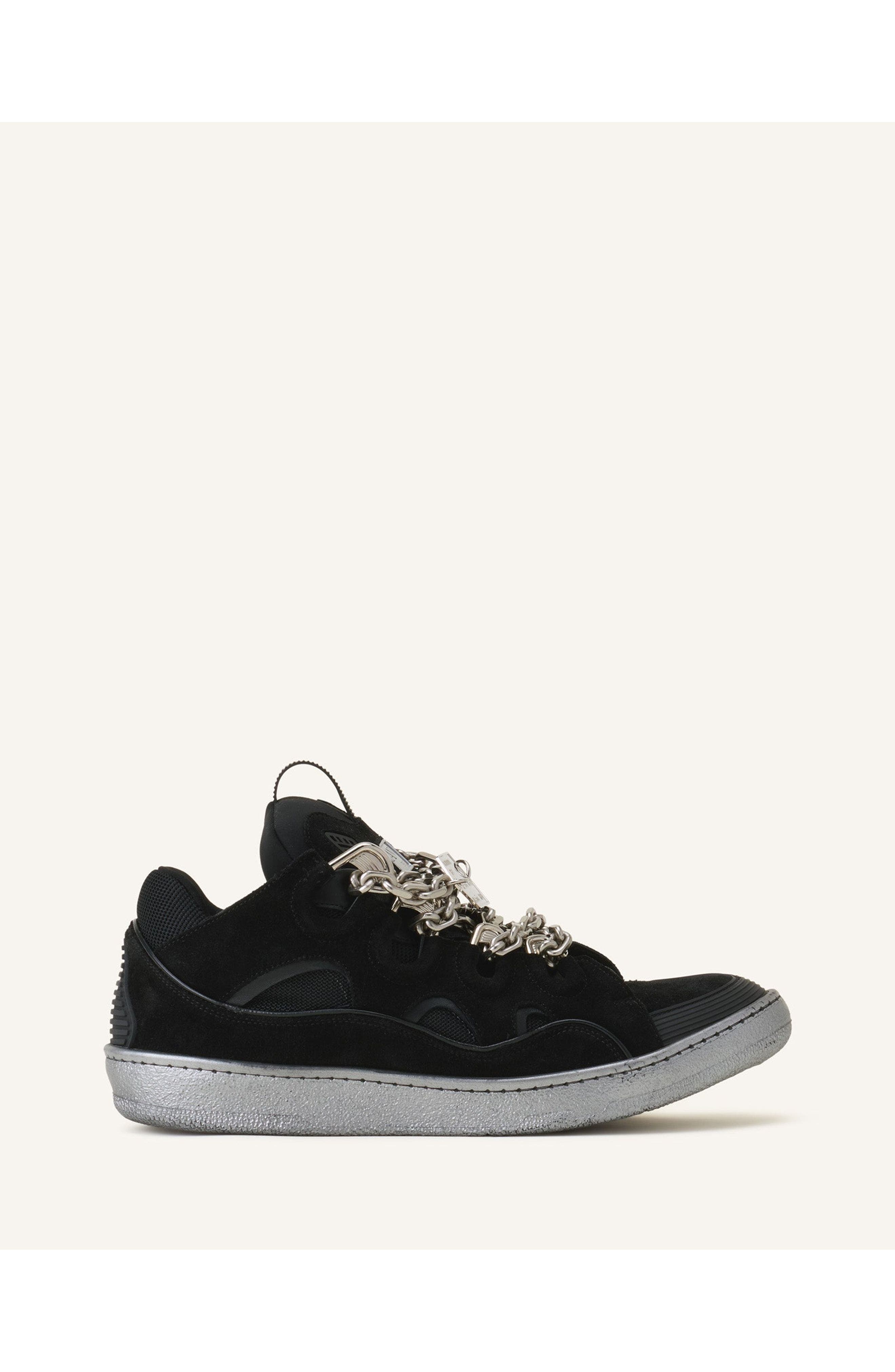 Lanvin Curb Sneakers Id Chain In Suede, Main, color, Black/Silver