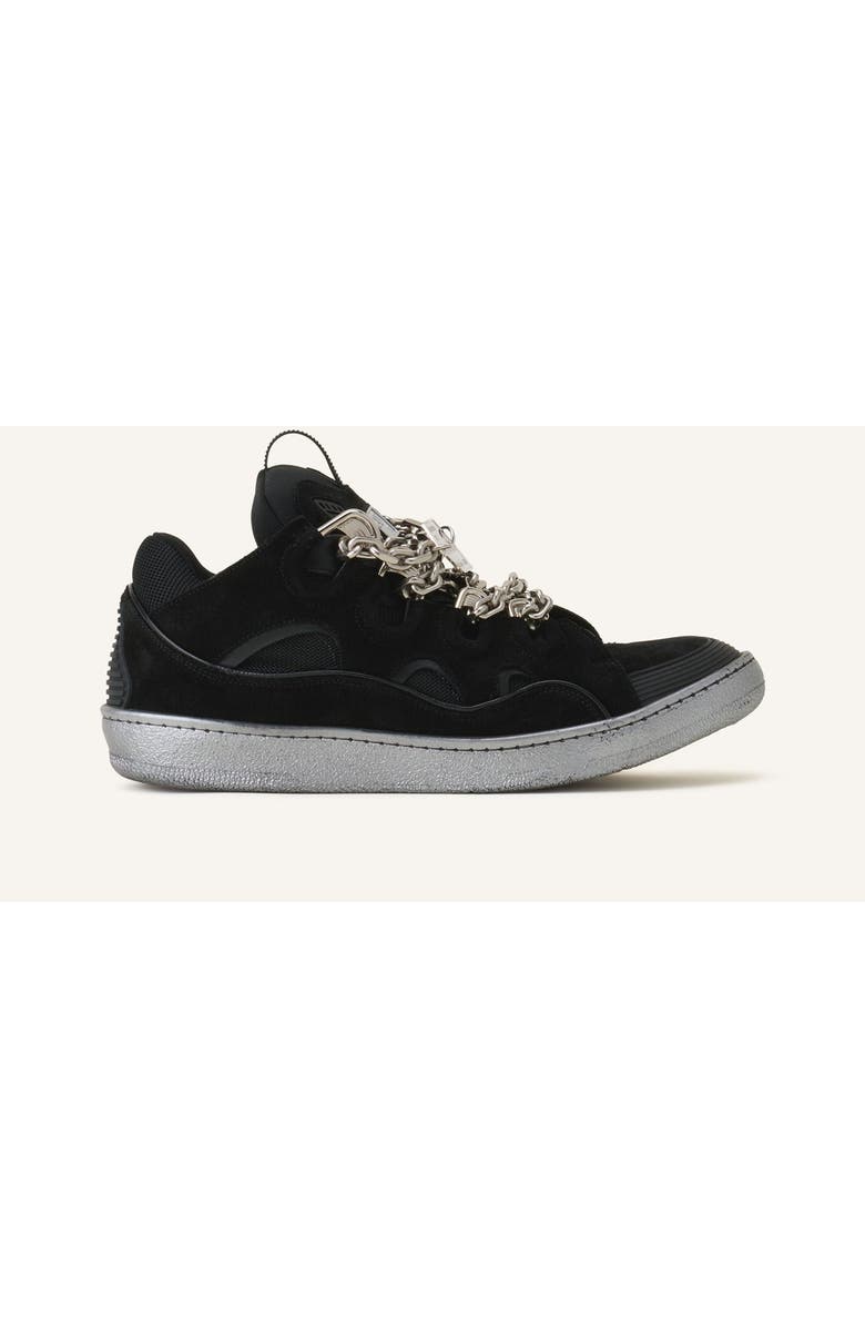 Lanvin Curb Sneakers Id Chain In Suede, Main, color, Black/Silver