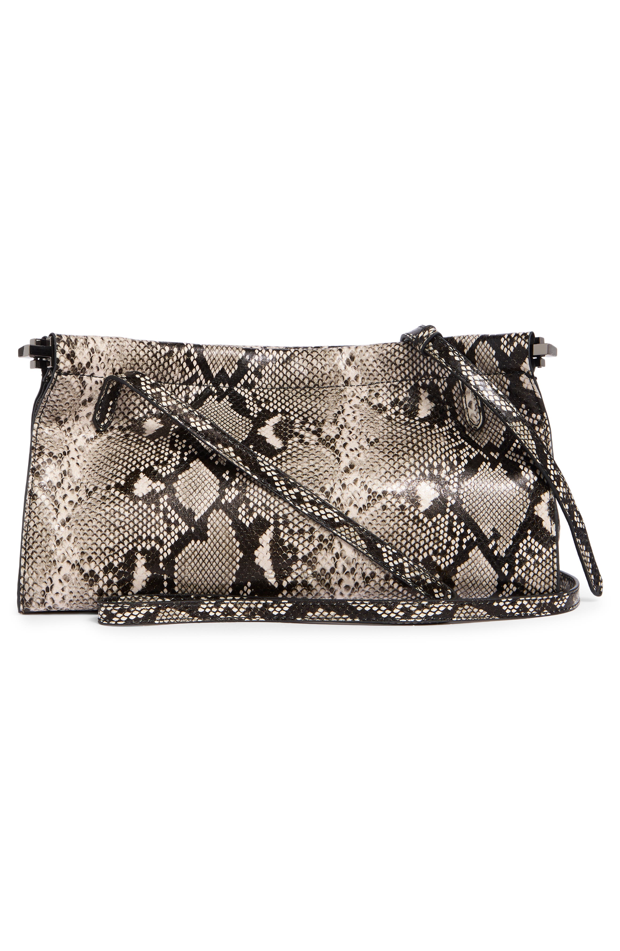 Snake Embossed Faux Leather Shoulder Bag, Alternate, color, BLACK WHITE SNAKE