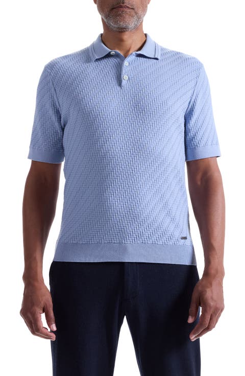 Basket Stitch Cotton Blend Polo Sweater