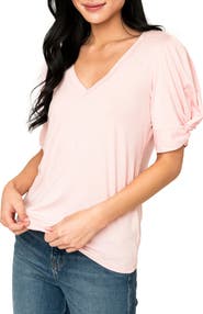 GIBSONLOOK Twist Sleeve V-Neck Top