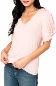 GIBSONLOOK Twist Sleeve V-Neck Top