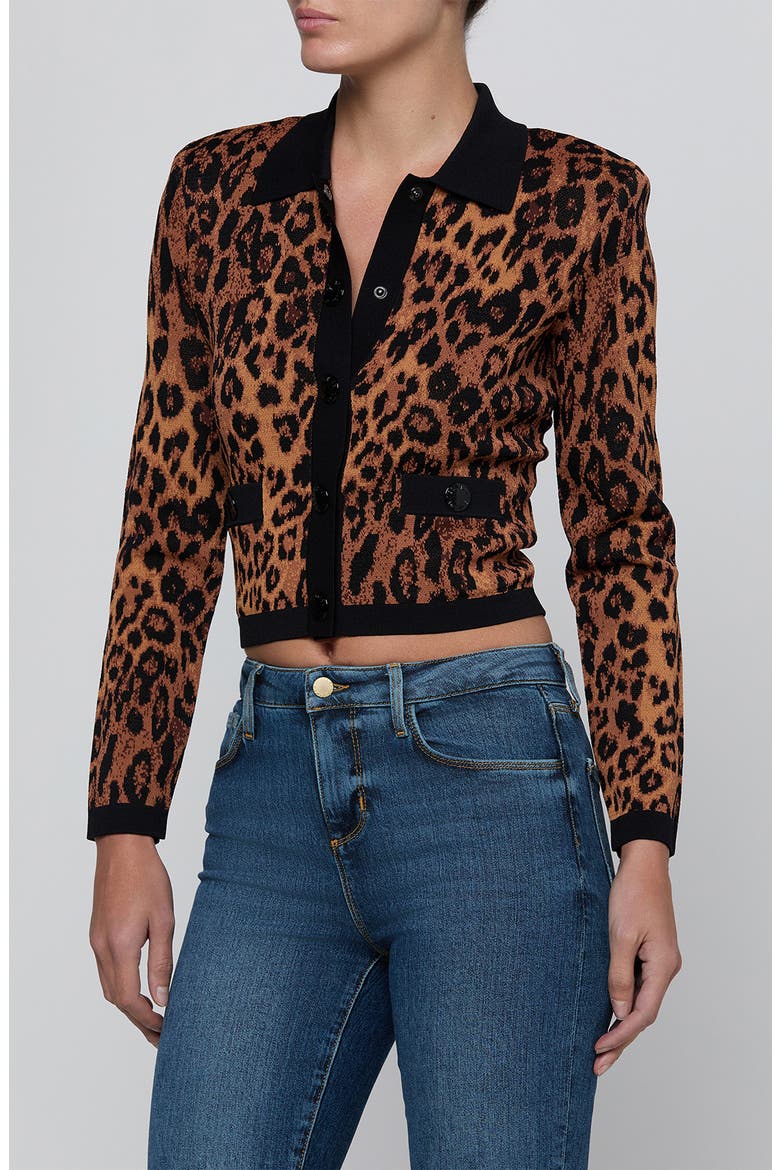 Osiris Jacquard Knit Jacket, Main, color, TAN MULTI JAVAN LEOPARD