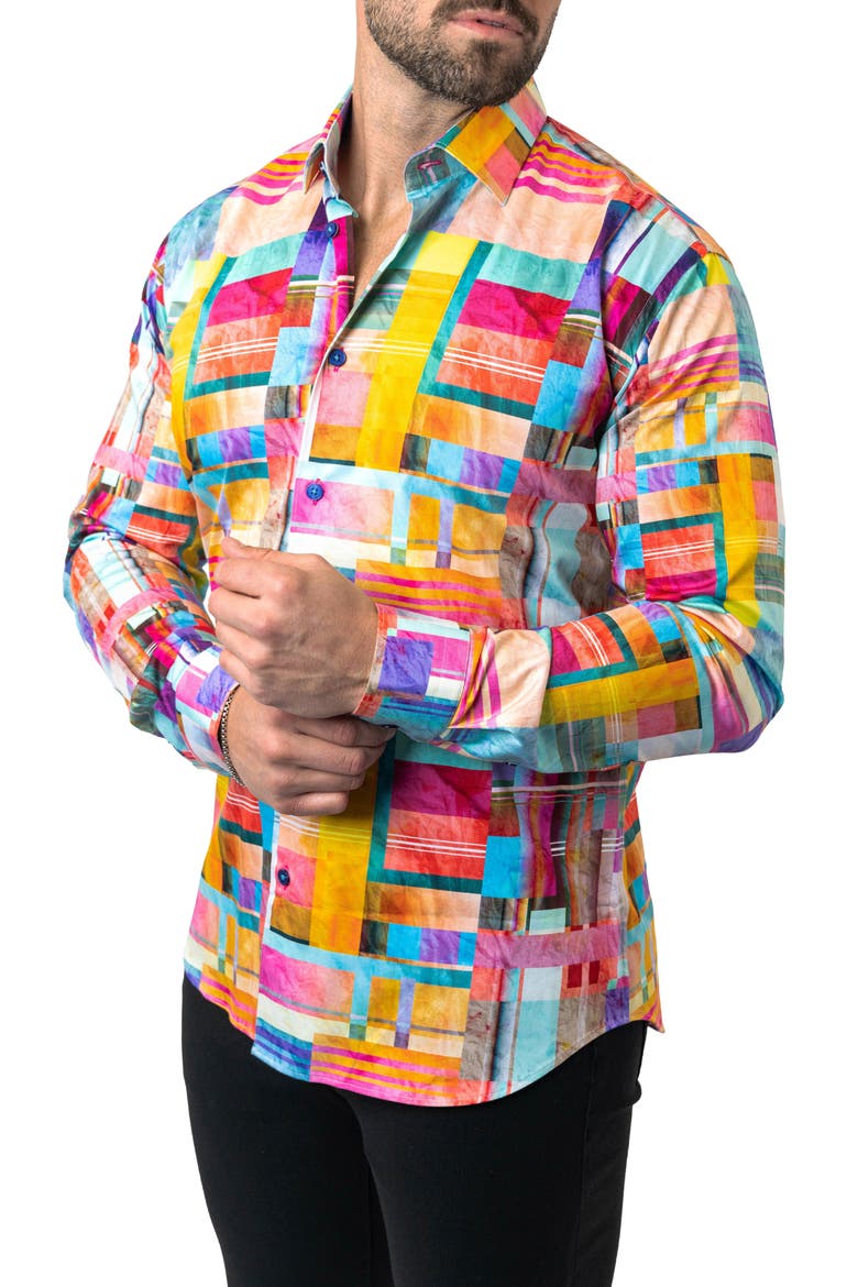 Fibonacci Cube 41 Cotton Button-Up Shirt, Alternate, color, YELLOW