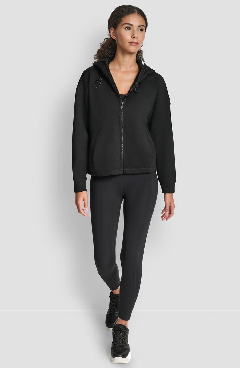 DKNY Logo Patch Full Zip Hoodie, Alternate, color, Black