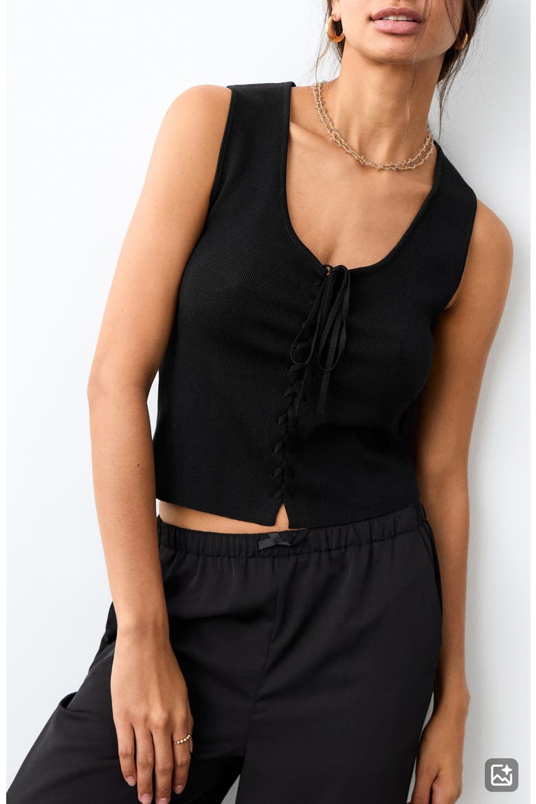 Bow Front Sleeveless Top, Main, color, BLACK