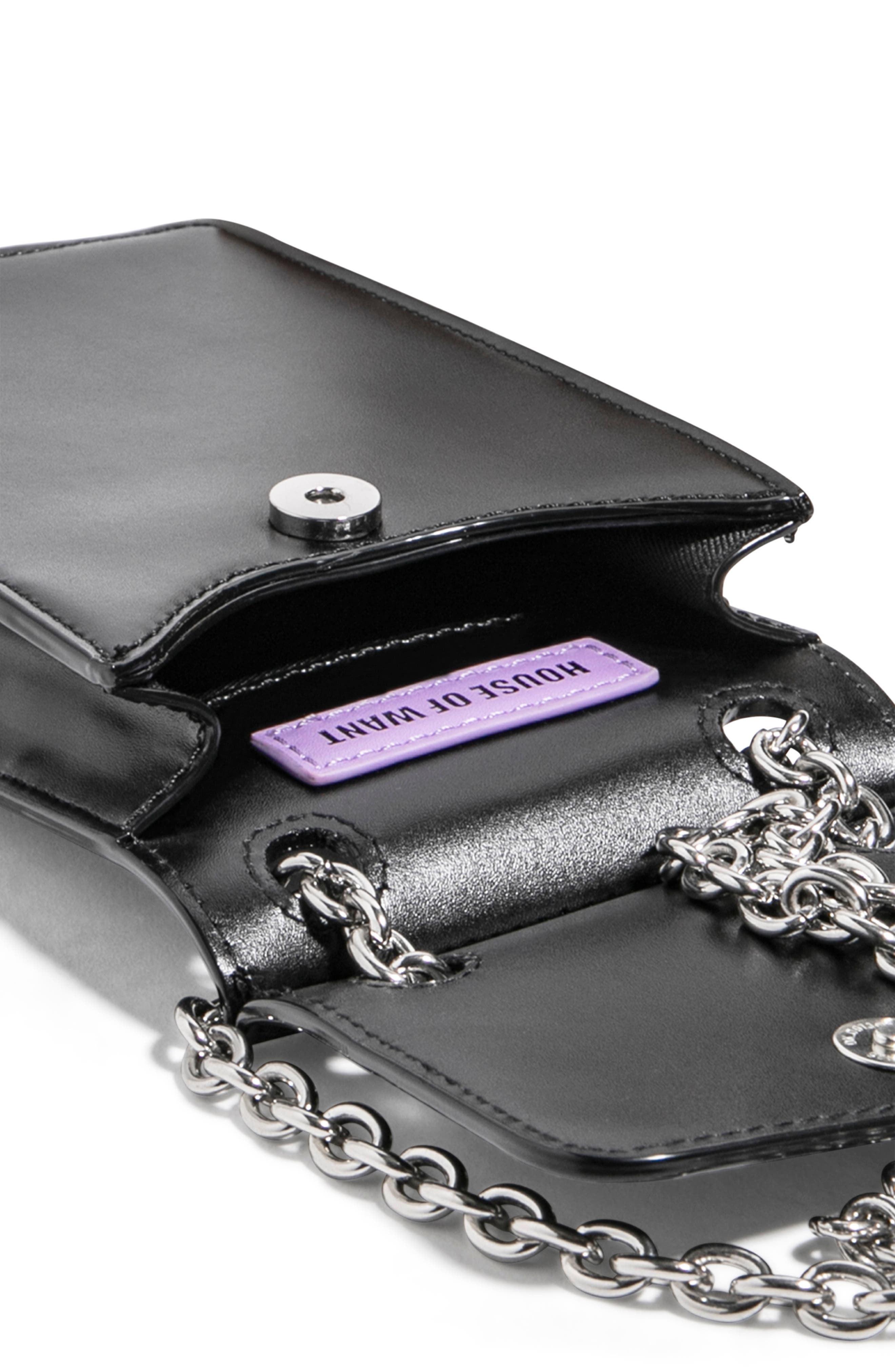 Vegan Leather Phone Crossbody Bag, Alternate, color, BLACK/ SILVER