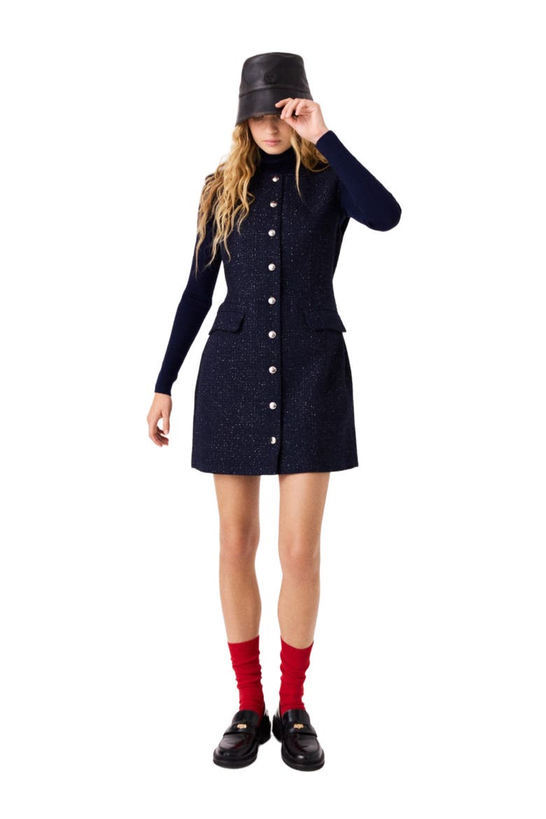 Short lurex tweed dress, Alternate, color, Navy
