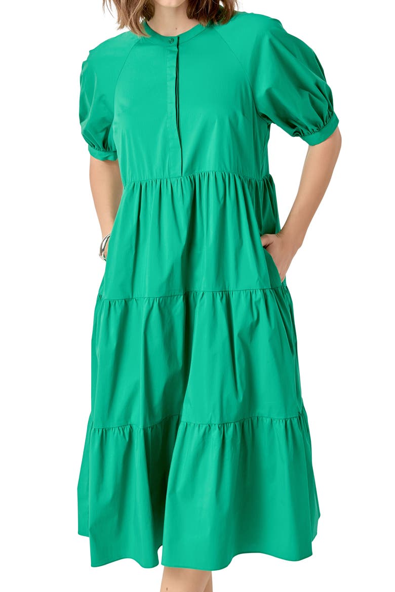 Puff Sleeve Dress, Alternate, color, KELLY GREEN