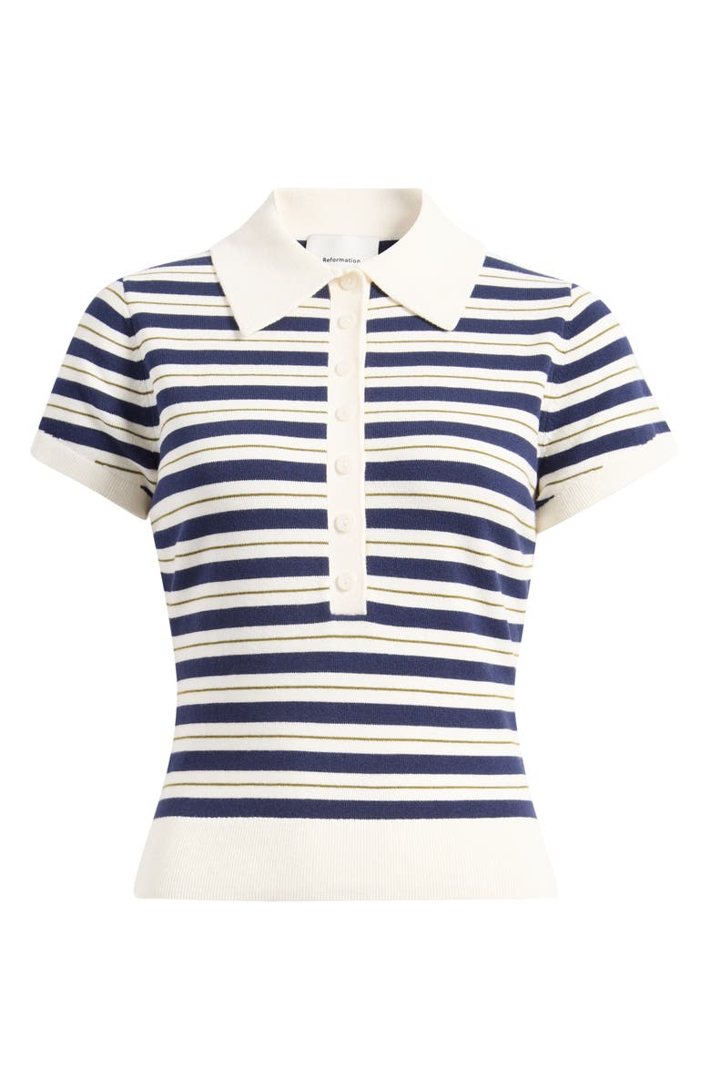 Reformation Bentley Crop Polo Sweater, Main, color, Fior Di Latte Navy M