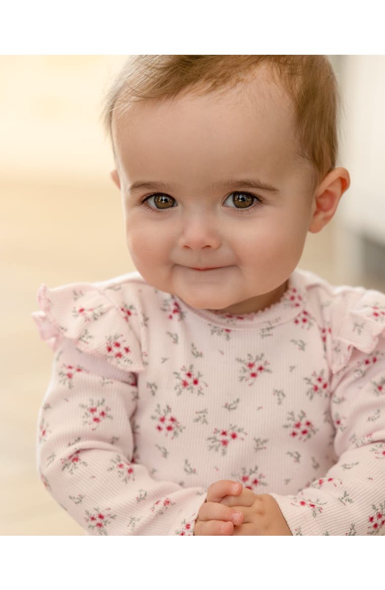 MiniMoi Cotton Rich Ruffle-Sleeve Floral Footie, Alternate, color, Pink