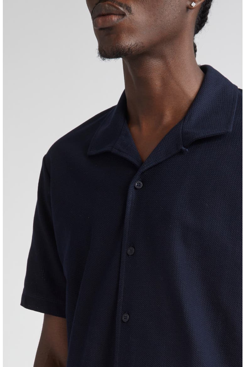 Short Sleeve Textured Jersey Button-Up Shirt, Alternate, color, MIDNIGHT NAVY