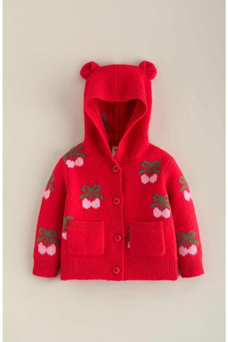 Pattern Hooded Cardigan Sweater, Main, color, RED FESTIVE RIBBON CHERRIES