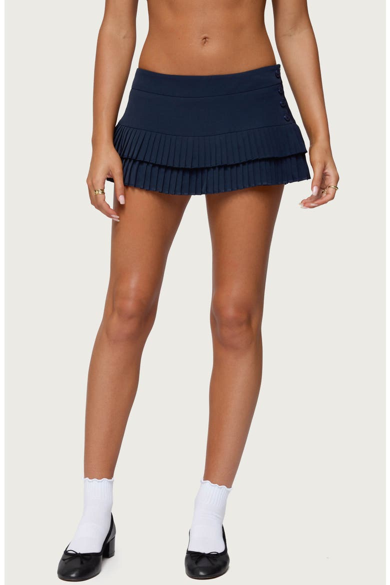 Double Pleated Miniskort, Main, color, NAVY