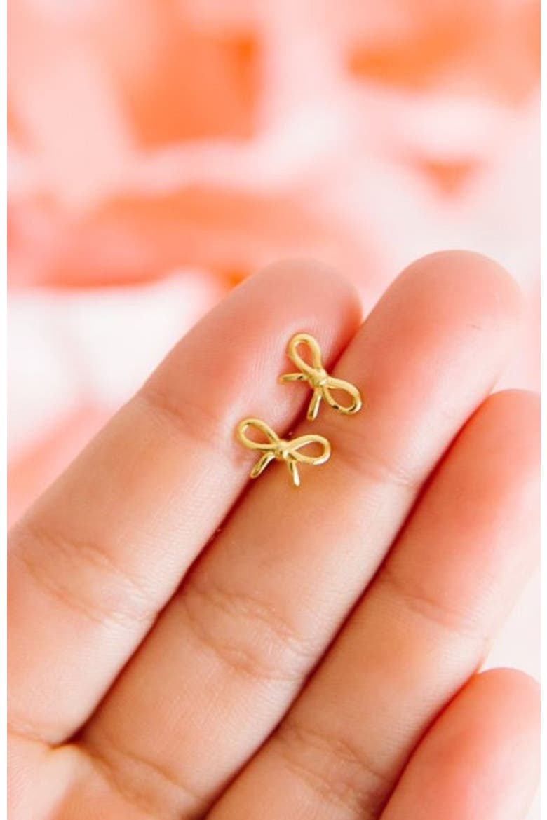 Kids' Bow Hypoallergenic Flatback Stud Earrings, Alternate, color, Gold