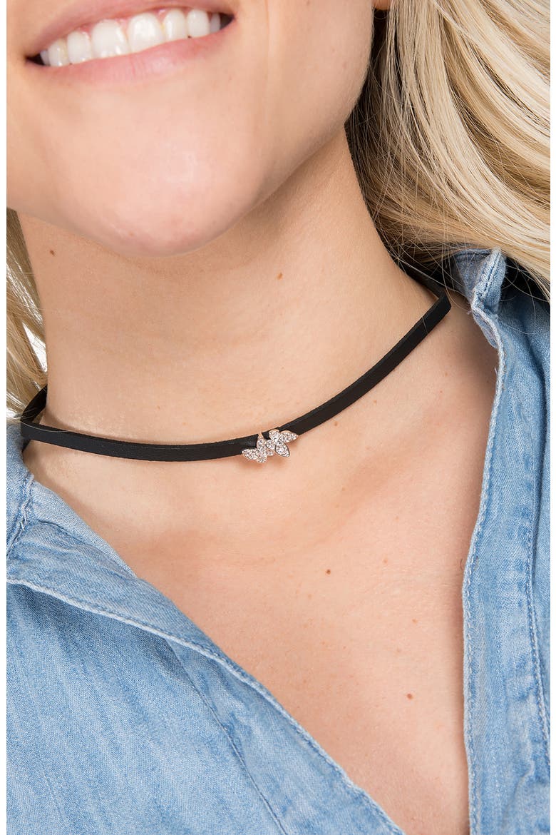 Pavé Crystal Butterfly Choker Necklace, Alternate, color, BLACK