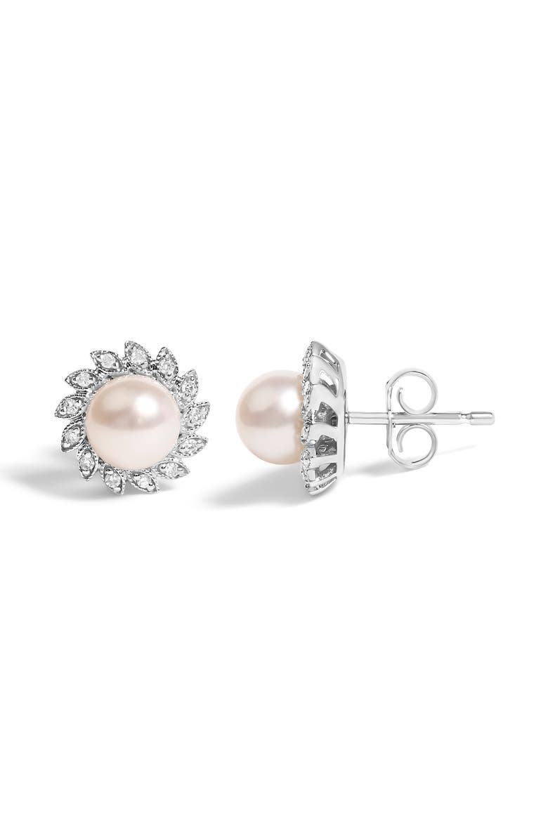 Haus of Brilliance 10K White Gold Pearl and Diamond Accent Halo Stud Earrings, Alternate, color, White