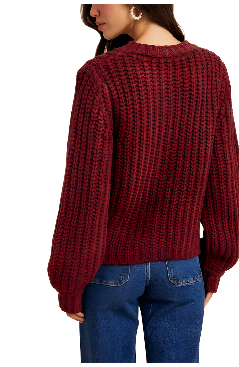 Knit and Lounge Chunky Knit Cardigan with Gold Buttons and Front Pockets, Alternate, color, Wine Red