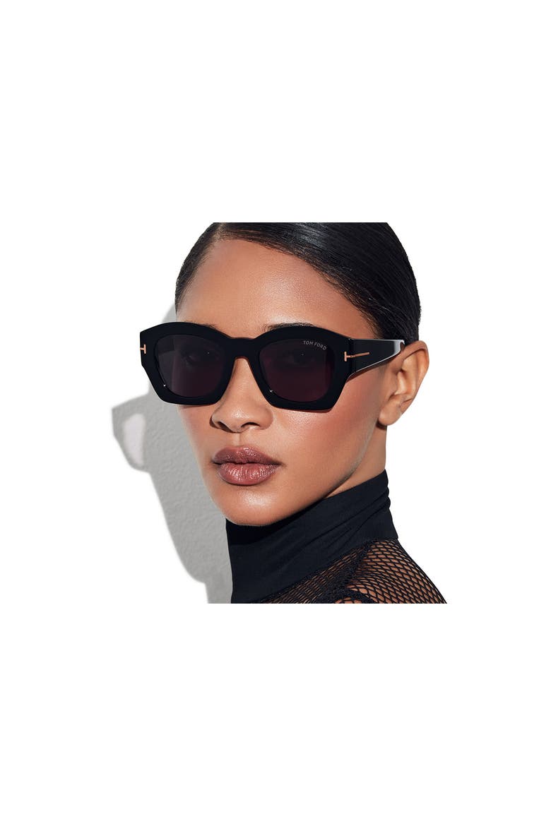 Guilliana 52mm Geometric Sunglasses, Alternate, color, SHINY BLACK / SMOKE