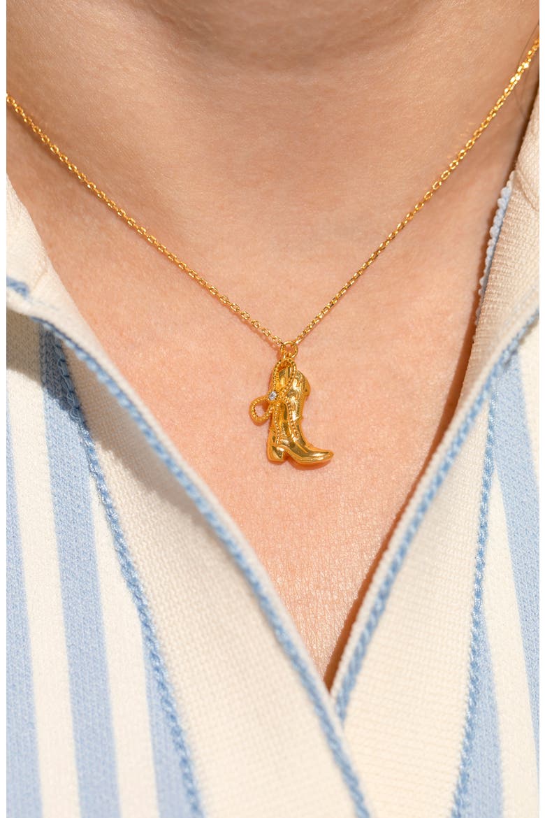 Cowboy Boot & Bow Pendant Necklace, Alternate, color, GOLD
