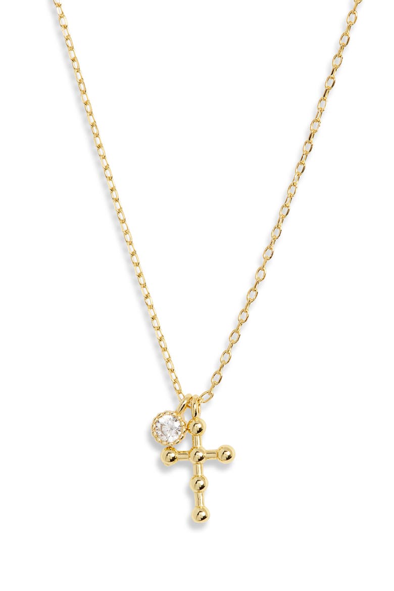 Beaded Cross CZ Pendant Necklace, Main, color, GOLD