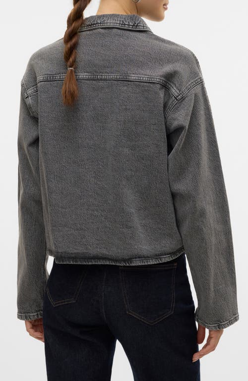 Vero Moda Ellas Studded Crop Denim Shirt Jacket In Light Grey Denim Det