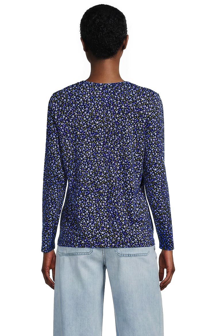 Supima Cotton Long Sleeve V-neck T-shirt, Alternate, color, Clear Blue/Navy Ditsy Floral