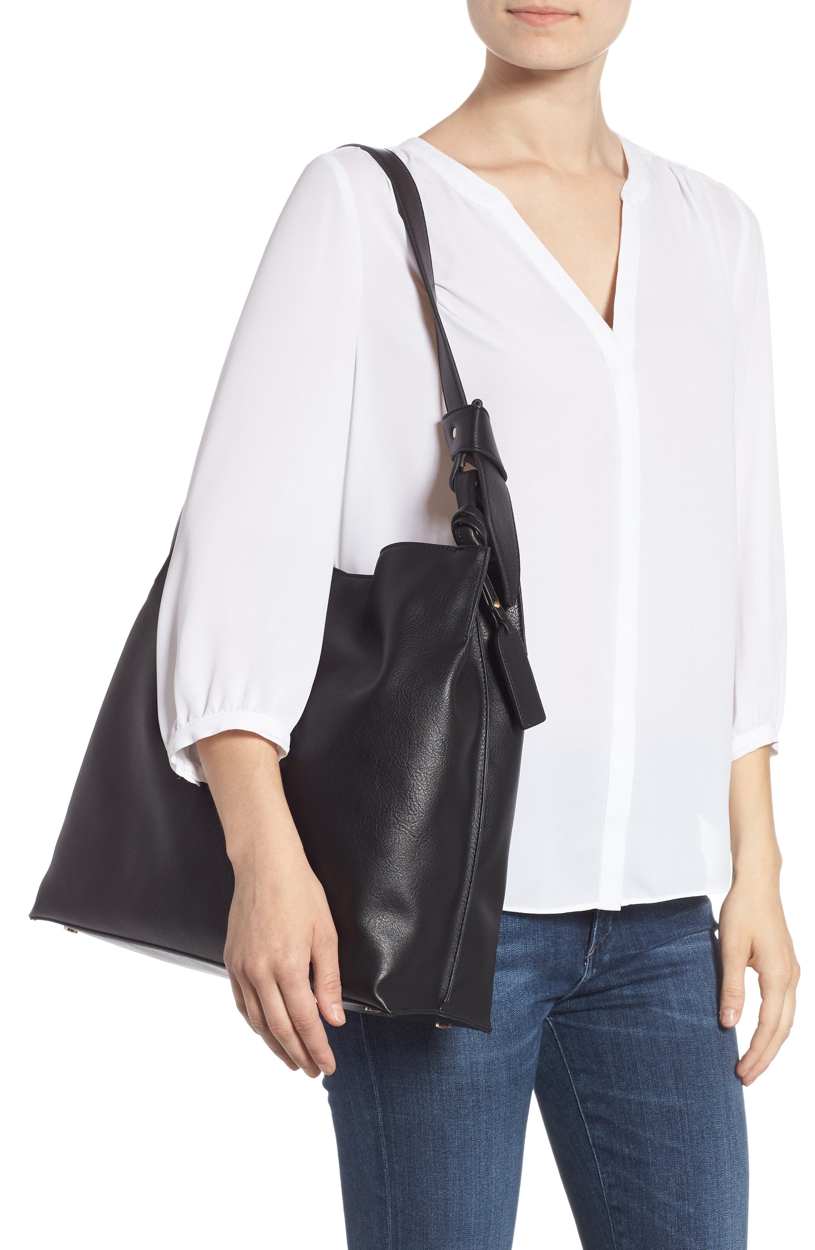 Josah Faux Leather Shoulder Bag, Alternate, color, BLACK
