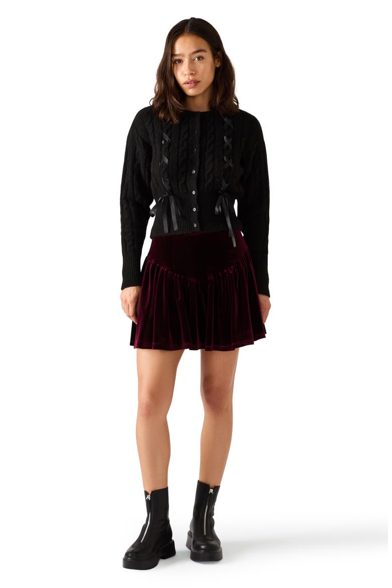 Saidee Ribbon Detail Cable Cardigan, Alternate, color, BLACK
