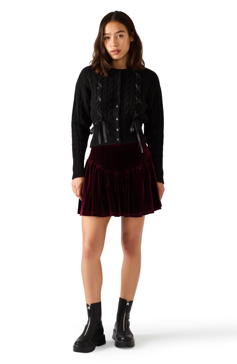 Steve Madden Saidee Ribbon Detail Cable Cardigan, Alternate, color, Black