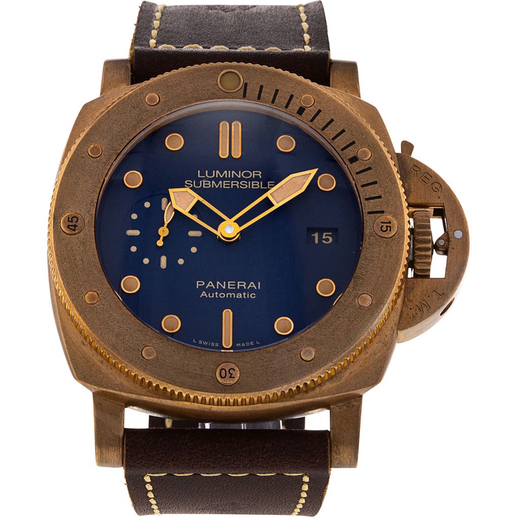 Watchfinder & Co. Panerai Preowned Luminor Submersible Leather Strap Watch, 47mm in Brown/Blue