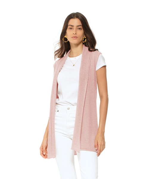 Pure Cashmere Sleeveless Long Open Front Cardigan