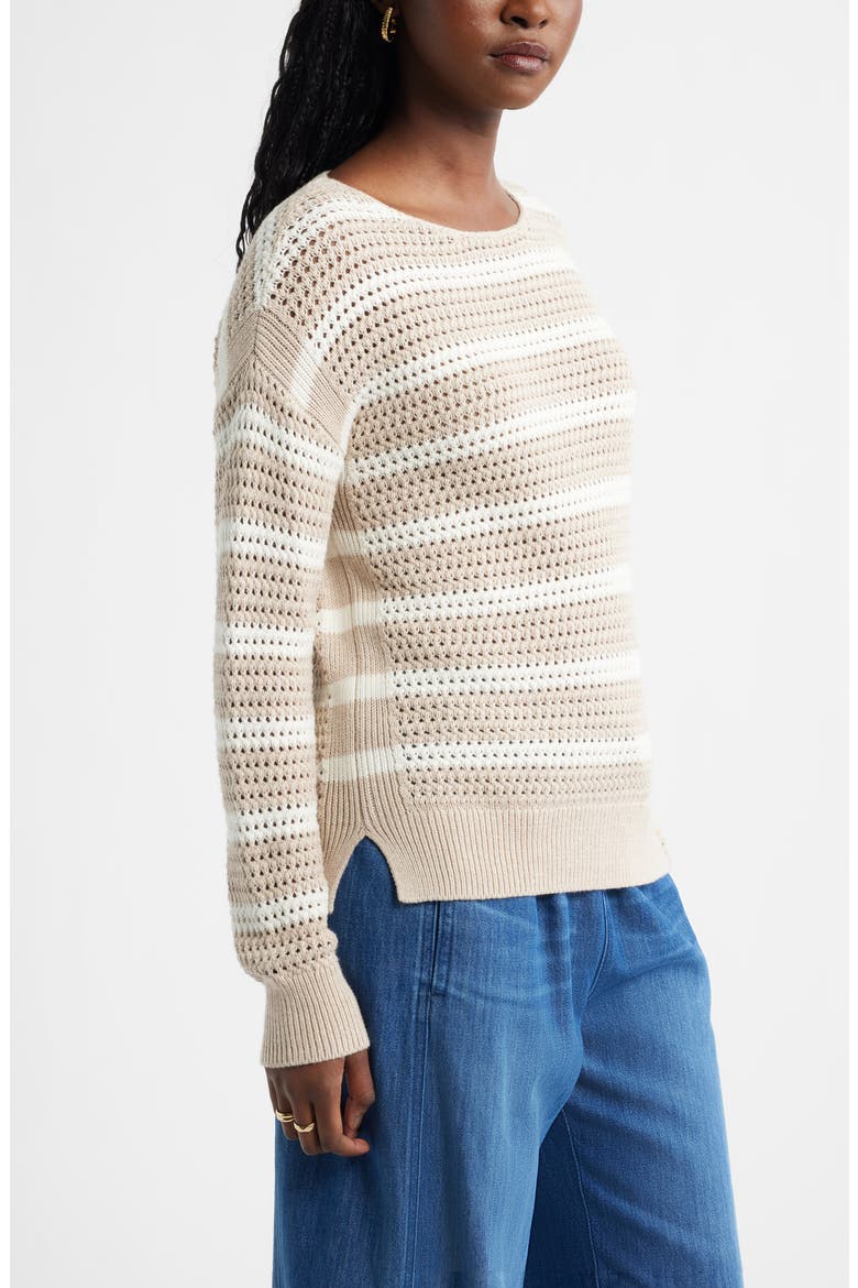 Open Stitch Cotton Blend Sweater, Alternate, color, TAN- IVORY MATTY STRIPE