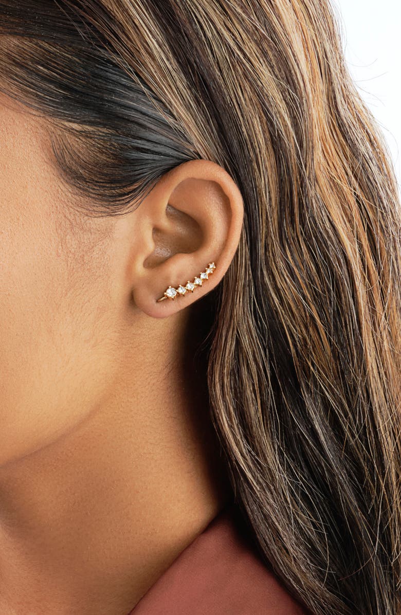 Sterling Forever 14K Gold Plated CZ Crawler Earrings, Alternate, color, Gold