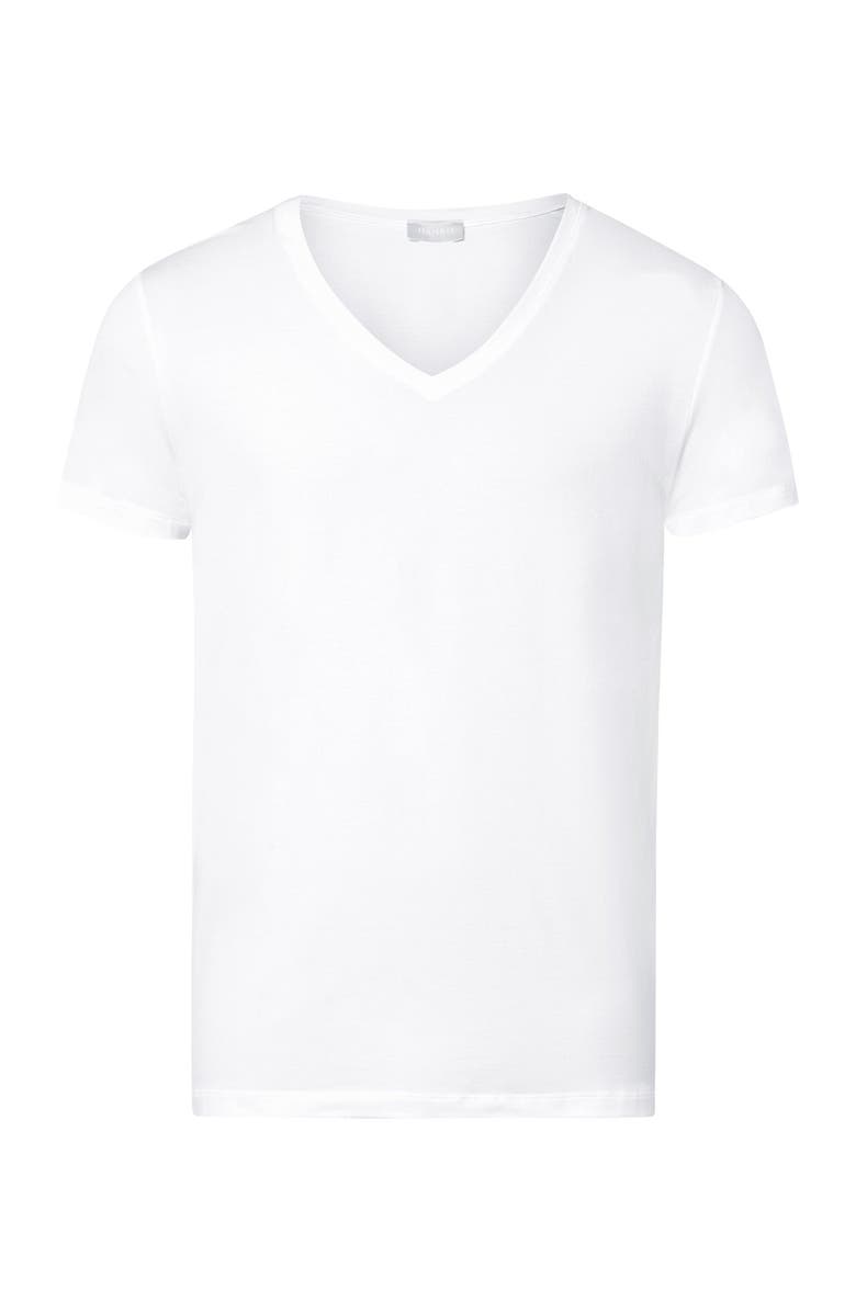 Hanro Cotton Superior Fitted V-Neck Cotton T-Shirt, Main, color, White