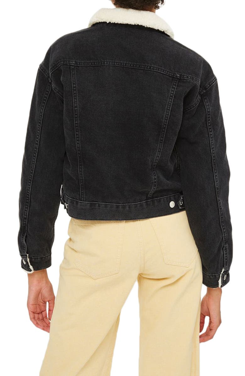 Topshop Tilda Borg Denim Jacket, Alternate, color, 