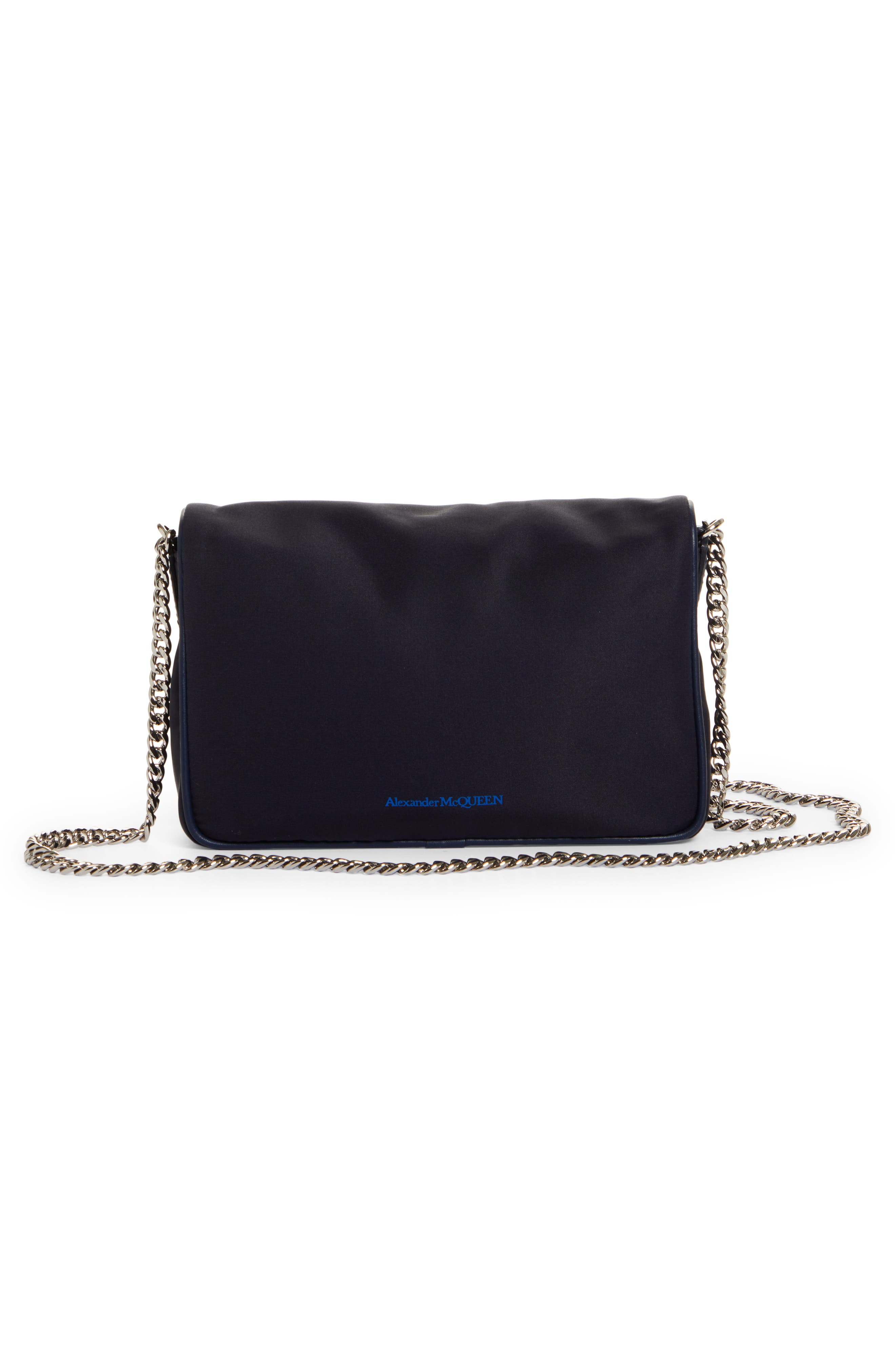 Alexander McQueen Small Skull Faille Shoulder Bag, Alternate, color, NAVY