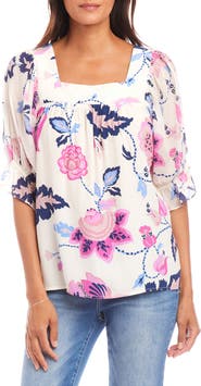 Karen Kane Print Ruffle Cuff Square Neck Top