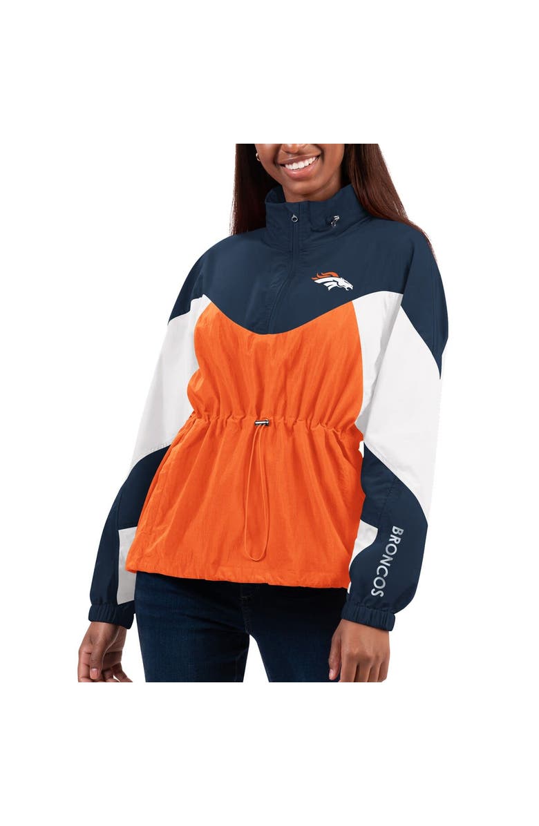 G-III 4HER BY CARL BANKS Women's G-III 4Her by Carl Banks Orange/Navy Denver Broncos Tie Breaker Lightweight Quarter-Zip Jacket, Main, color,