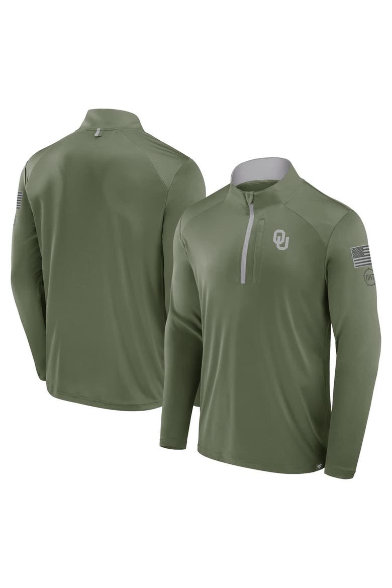 Men's Fanatics Olive Oklahoma Sooners OHT Military Appreciation Defender Quarter-Zip Jacket, Main, color, Olive