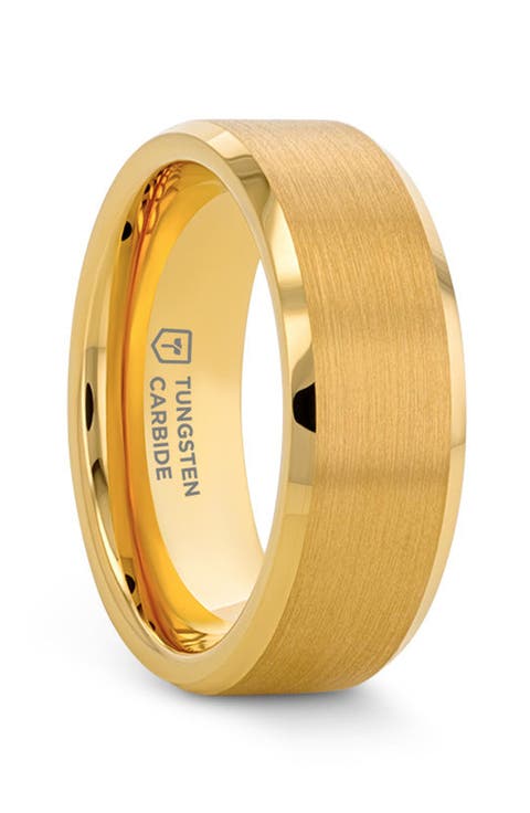 Tungsten Beveled Edge Flat Wedding Band With Brushed Center