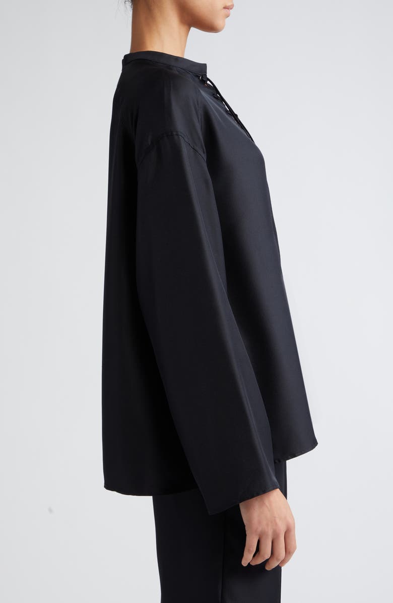 LOULOU DE SAISON Zamia Lace-Up Plunge Neck Silk Top, Alternate, color, 