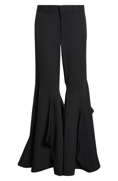 Paneled Wool Gabardine Flare Leg Pants
