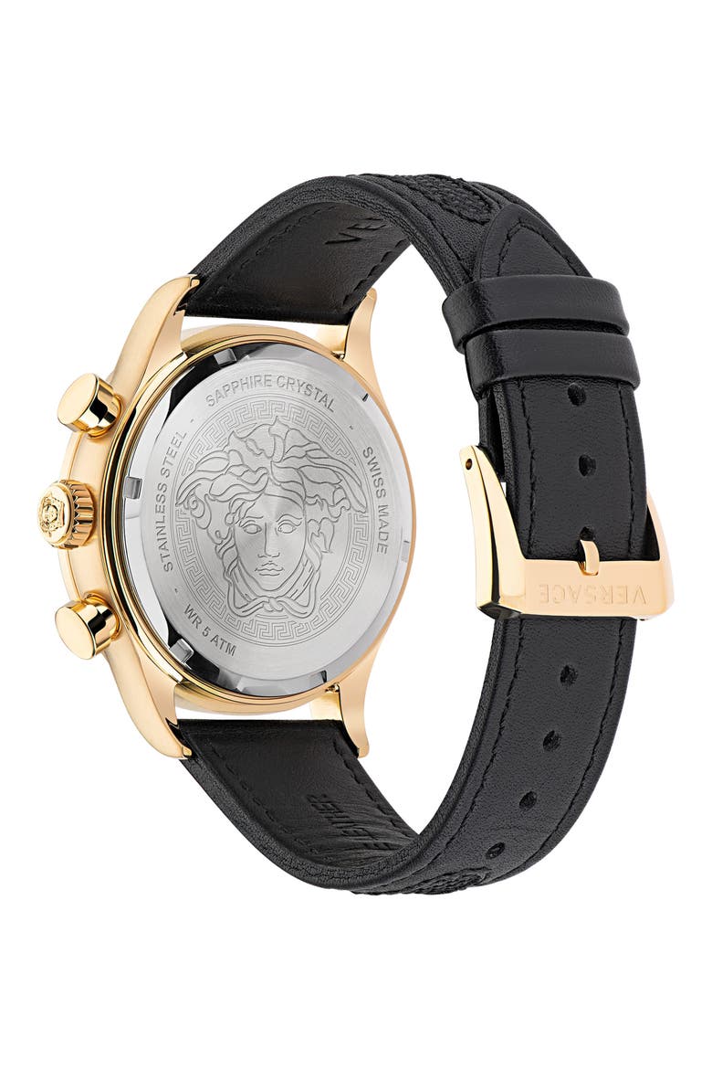 Hellenyium Chronograph Leather Strap Watch, 44mm, Alternate, color, GOLD