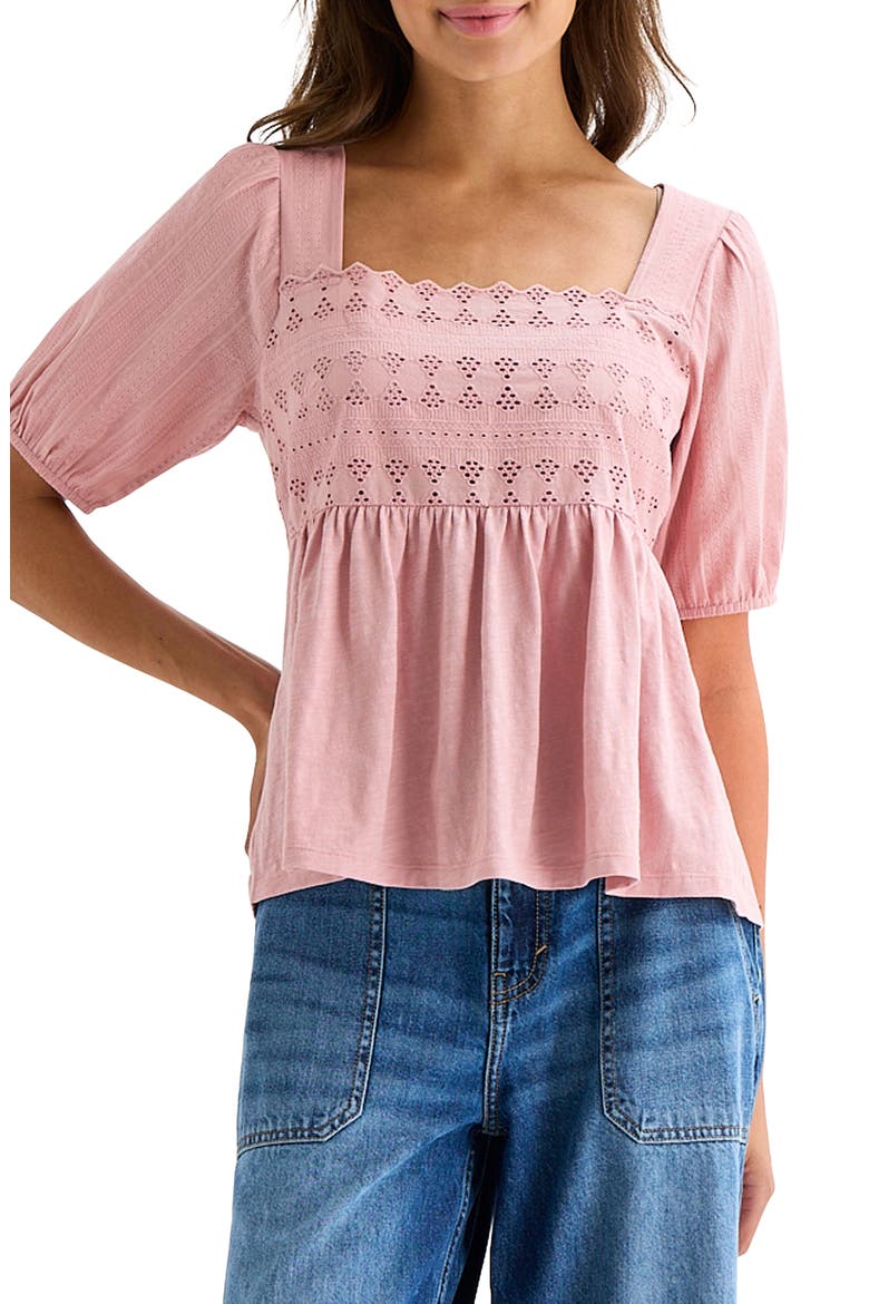 Schiffli Square Neck Cotton Top, Main, color, PALE MAUVE