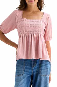 Lucky Brand Schiffli Square Neck Cotton Top